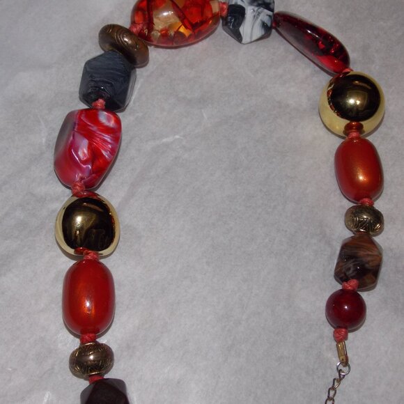 Black, Gold Toned and Cranberry Red Bead 18" Necklace - Picture 5 of 5
